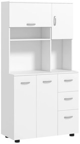 HOMCOM Szafka kuchenna, bufet z 3 szufladami i 3 półkami, obszerny magazyn, 89x39,5x168cm, Biały