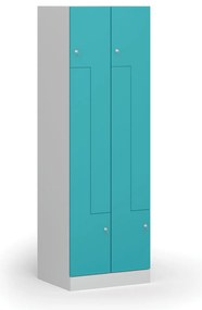 Szafka ubraniowa S1 Z, 4-drzwiowa, 1850 x 600 x 500 mm, demontaż, zamek cylindryczny, drzwi zielone