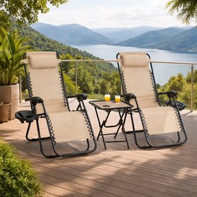 Zestaw 2 leżaków ogrodowych ze stolikiem Malibu TDC2503, kolor beżowy