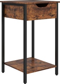 HOMCOM Stolik w stylu industrialnym z szufladą, półką, metalową ramą, drewnem, 40 x 40 x 68 cm, Brązowy