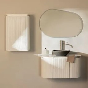 Zestaw Mebli Łazienkowych Z Drewna Carsone Biała & Biała & Okrągły Szary Cement Ø40 Cm Tarsis & Owalna Lampa Led - Sklum