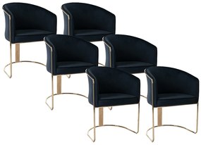 Zestaw 6 krzeseł z podłokietnikami z weluru i metalu - Kolor czarny i złoty - JOSETHE marki Pascal Morabito