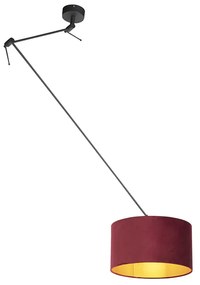 Lampa wisząca regulowana czarna klosz welurowy czerwono-złoty 35cm - Blitz I klasyczny/Antyczny Oswietlenie wewnetrzne