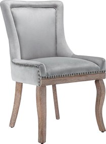 Komplet 6 krzeseł do jadalni - tapicerowane siedziska zdobione ozdobnymi ćwiekami i nogi z litego drewna - szary aksamit