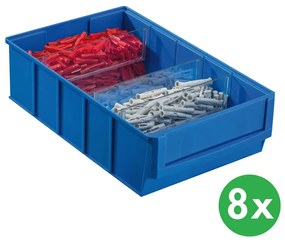 Plastikowy pojemnik do regału ShelfBox typ D - 183 x 300 x 81 mm, 8 szt., niebieski