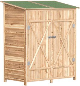 Outsunny szafka ogrodowa 140×75×157 cm – drewniana, z stolikiem, zamykana