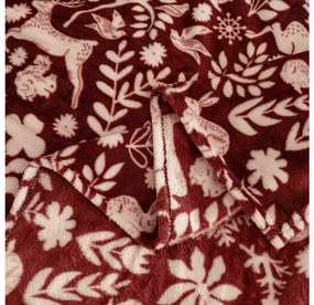 Mikropluszowy koc FOREST ANIMALS, bordowy Rozmiar: 200 x 220 cm