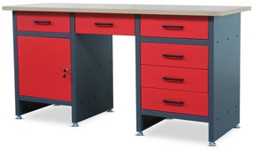Stół warsztatowy FRANK, 1700 x 850 x 600 mm, antracytowo-czerwony