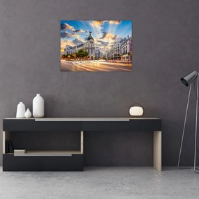 Obraz na szkle - Calle Gran Vía, Madryt, Hiszpania (70x50 cm)
