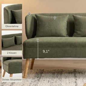 HOMCOM Sofa 2-osobowa, mała sofa z chenille z profilowanym oparciem, grubym siedziskiem, nogi z drewna kauczukowego, Ciemnogrün | Aosom PL