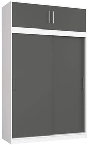 Przesuwna szafa z półkami i drążkiem biały + szary E8-N83