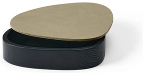 Zielono-czarny drewniany/ze skóry ekologicznej pojemnik dekoracyjny z pokrywką 14x12,5x3,5 cm Curve Nupo – LIND DNA