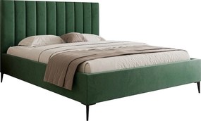 Mona SLIM III w tkaninie VELUTTO, Wygodne łóżko tapicerowane - Ergonomiczne podparcie pleców 200x200 cm, Zielony