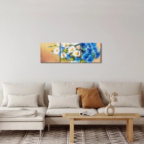 Malowany obraz wazonu z kwiatami (z zegarem) (90x30 cm)