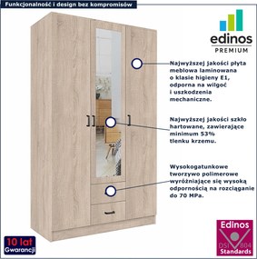 Trzydrzwiowa szafa z lustrem i szufladami dąb sonoma W9-E46