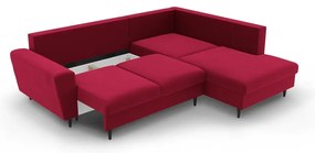 Czerwony aksamitny rozkładany/ze schowkiem narożnik (prawostronny/w kształcie litery L) Kyoto – Cosmopolitan Design