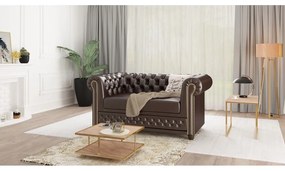 Ciemnobrązowa rozkładana sofa z imitacji skóry 148 cm York – Ropez