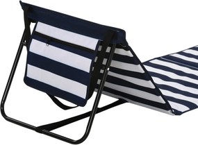 Outsunny Leżak plażowy, składany, regulowane oparcie, boczna kieszeń, miękka poduszka, rama ze stali, niebiesko-biały, 142x51x40cm