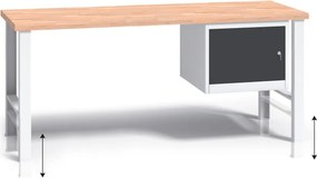 Stół warsztatowy z regulacją wysokości G3, 1700 x 685 x 840-1050 mm, 1x szafka, grafitowy