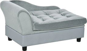 PawHut Sofa dla psa z matą i skrzynią, drewno+plusz, jasnoniebieski, 76x45x41,5cm | Aosom PL
