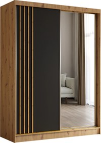 Szafa Przesuwna NELVIA 160 cm z Lustrem Szafa Dwudrzwiowa Dąb artisan