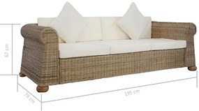 Brązowa 3-osobowa sofa z rattanu - Asha