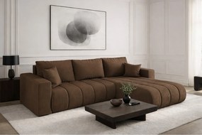 Narożnik z funkcją spania i pojemnikiem MILO PREMIUM, tkanina Monolith, Jasnobrązowy, Prawy