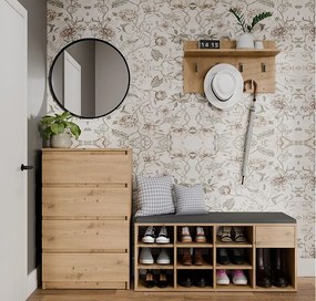 TALLIN Szafka na buty z siedziskiem i szufladą | 110x35x49 cm | Dąb Artisan |Przedpokój, Siedzisko