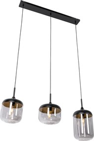 Designerska lampa wisząca czarna ze złotem i dymionym szkłem 3-światła - Kyan