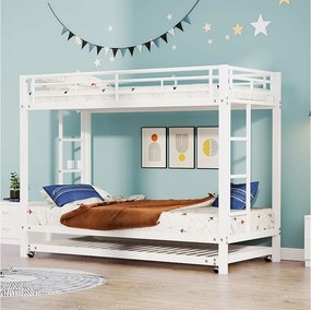 Łóżko piętrowe 90 x 200 cm – z łóżkiem wysuwanym – metalowe – białe