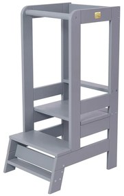 Szary pomocnik kuchenny dla dzieci z litego drewna sosnowego Montessori – Meowbaby