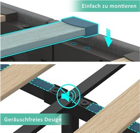 Łóżko dziecięce z pojemnikiem na pościel - 140 x 200 cm - z oświetleniem LED 360° - zagłówek z USB - z materacem - len - szary
