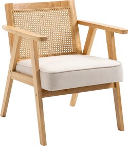 HOMCOM Fotel tapicerowany kremowy drewno kauczukowe poduszka len wygodny fotel do salonu sypialni 63x69x78 cm | Aosom PL