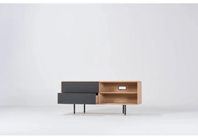 Czarno-naturalna szafka pod TV z litego drewna dębowego 150x64 cm Fina – Gazzda