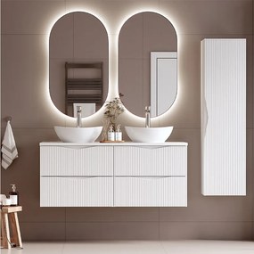 Biały Zestaw do Łazienki 120cm Szafka Blat Umywalka Słupek Ryflowane Fronty Cleo