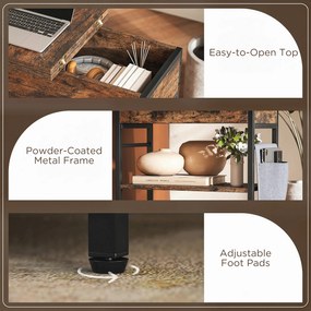 HOMCOM Stolik kawowy z gniazdkami, 2 poziomy, porty USB, schowek 60 x 29,8 x 58,5 cm Rustykalny Brąz