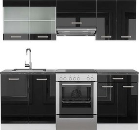 Aneks kuchenny czarny wysoki połysk/biały 200x60x81.6 r-line