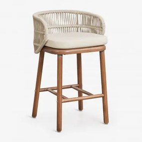 Zestaw 2 Wysokich Stołków Ogrodowych Z Drewna Akacjowego I Plecionego Sznurka Capri Kremowa & ↑65 Cm - Sklum