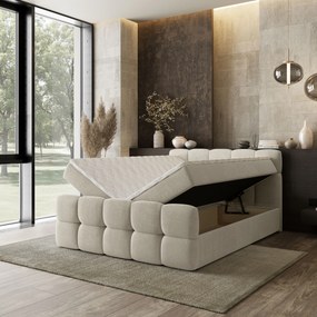 Masseno Łóżko kontynentalne BRUME z pojemnikiem na pościel 180x200 cm - Kremowy, SORO 02