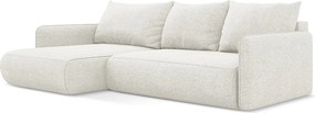 Narożnik lewostronny z funkcją spania - z tkaniny szenilowej - biały - NANEA