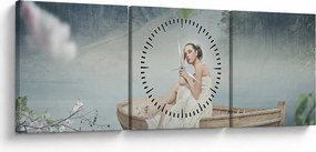 Obraz - Kobieta na łodzi (z zegarem) (90x30 cm)
