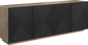 Komoda Asha 200 cm z ryflowanym frontem - artisan / czarny mat