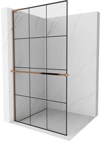 Mexen Kioto+ L ścianka prysznicowa z półką Walk-in 120 x 200 cm, czarny wzór, różowe złoto - 800-120-123-60-77