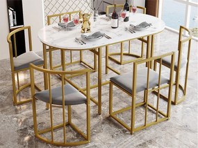 Zestaw stół i 6 krzeseł - krzesła z poduszką siedziska i oparciem - złote