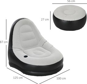 Outsunny Fotel Nadmuchiwany Fotel Ogrodowy, 125 x 100 x 87 cm, Szary + Czarny