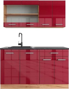 Pojedyncza kuchnia czerwony wysoki połysk/złoty dąb 140x60x81.6 r-line
