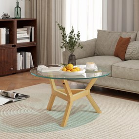 HOMCOM Okrągły stolik pomocniczy z hartowanego szkła z regulowanymi podkładkami pod nogi i stelażem ze stali, do salonu, sypialni