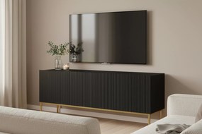 Szafka RTV Nicole 150 cm na metalowych nogach z szufladą - czarny mat / złote nóżki