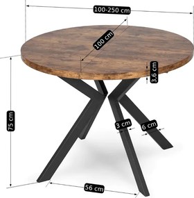 Loftowy stół rozkładany Lukas 100-250 cm dąb rustykalny