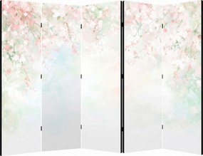 Parawan pokojowy 5-częściowy 225x172 Dwustronny dekoracyjny japandi romantyczny Biały Deszcz Kwitnącej Wiśni